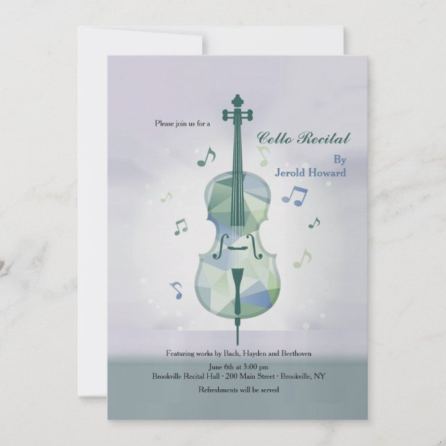 Cello-Recital Graue Einladung (Vorderseite)