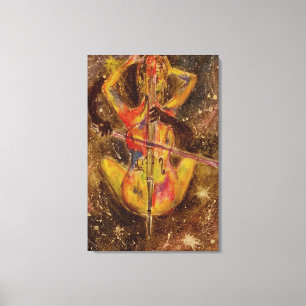 Cello Space Sonata - Aquarellmalerei Leinwanddruck