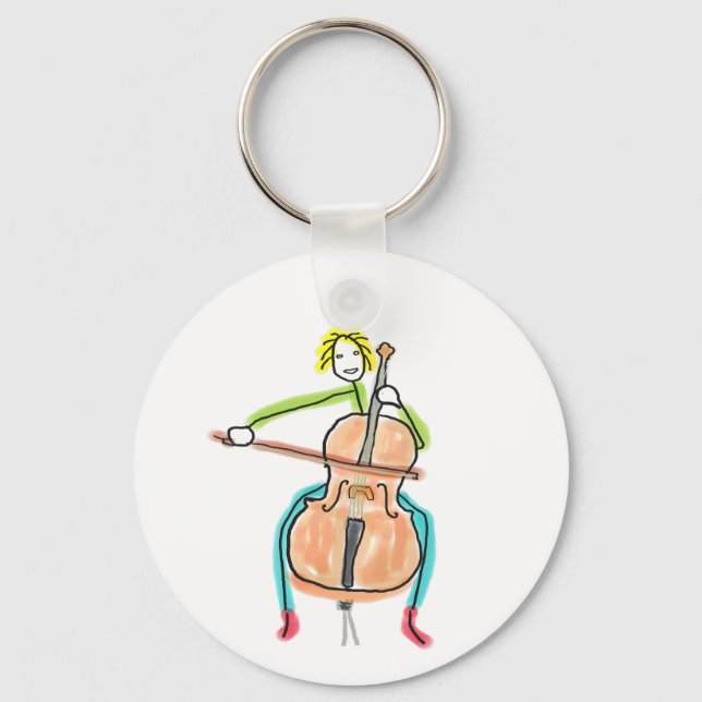 Cello spielender Stockmann Schlüsselanhänger (Vorderseite)