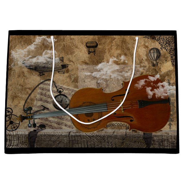 Cello Steampunk Große Geschenktüte (Vorderseite)