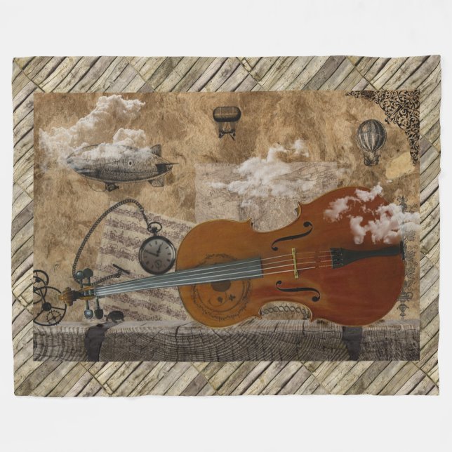 Cello Steampunk Reihe Fleecedecke (Vorderseite (Horizontal))