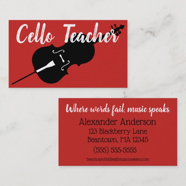 Cello Teacher Cello Lektionen personalisieren Visitenkarte (Vorne/Hinten)