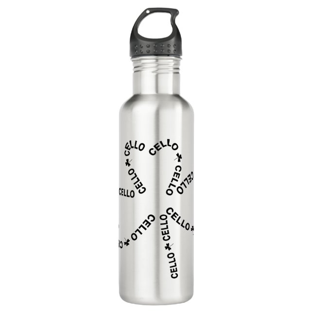 Cello Text-Kleeblatt Edelstahlflasche (Vorderseite)