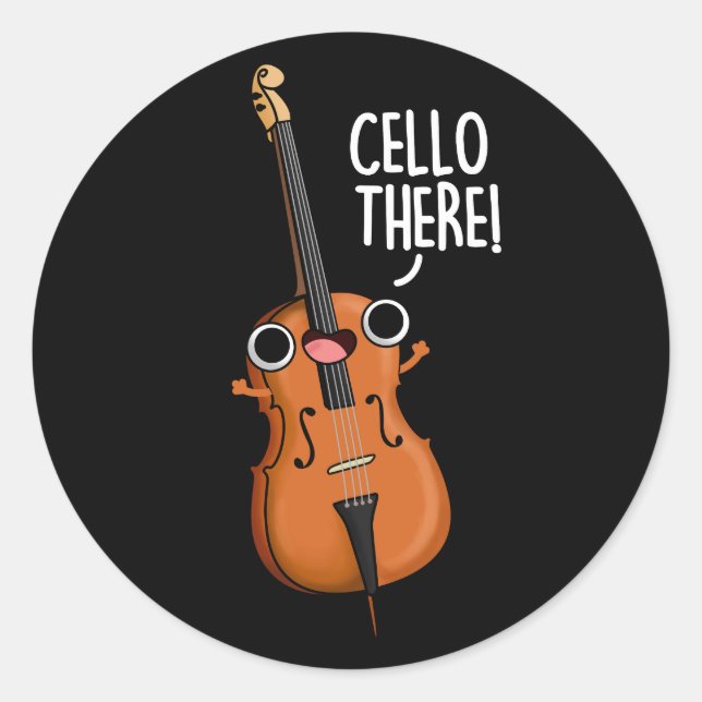 Cello There Funny Music Pub Dark BG Runder Aufkleber (Vorderseite)
