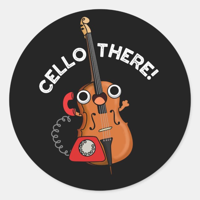 Cello There Funny Telefone Pun Dark BG Runder Aufkleber (Vorderseite)