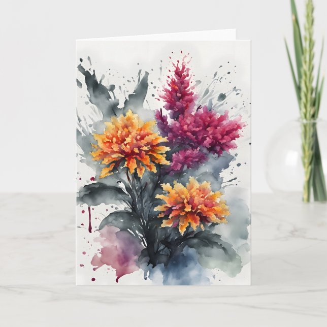 Celosia - Aquarellblumen Karte (Vorderseite)