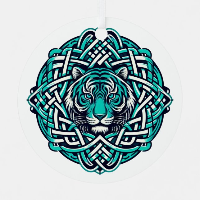 Celtic Aquamarin Tiger Ornament Aus Metall (Vorderseite)