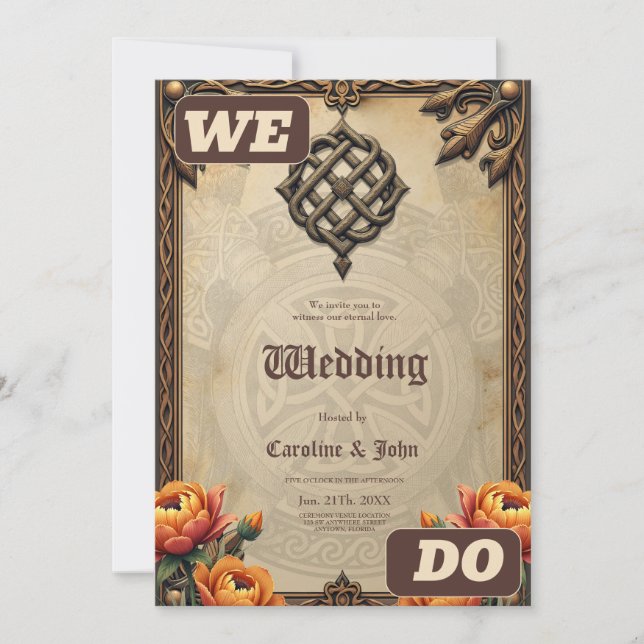 Celtic art and floral splendor in warm tones.  einladung (Vorderseite)