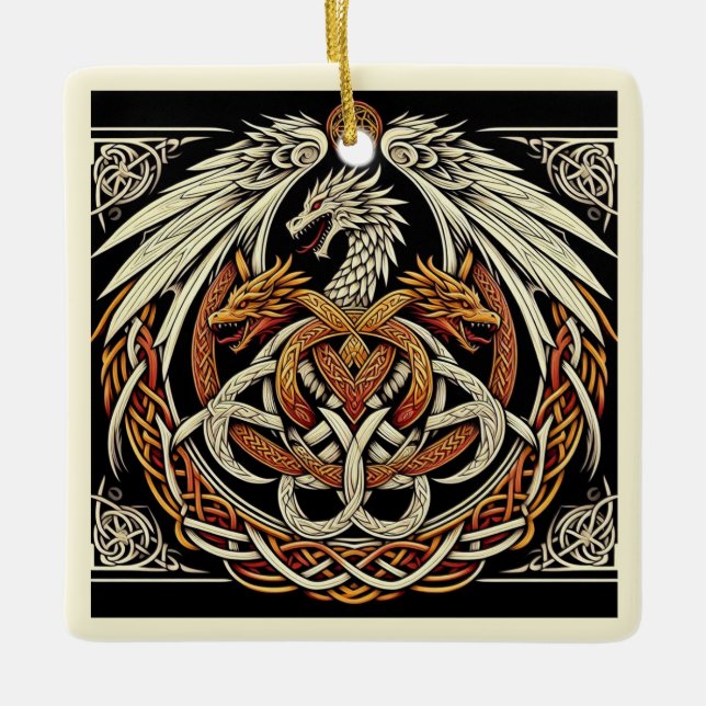 Celtic Beige Dragon Keramikornament (Vorderseite)