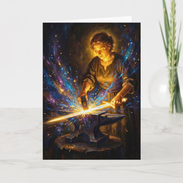 Celtic Blacksmith Goddess Forging Sword Fantasy Ar Karte (Vorderseite)