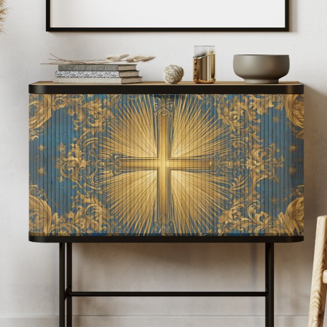 Celtic Blue und Gold Cross Seidenpapier (Von Creator hochgeladen)