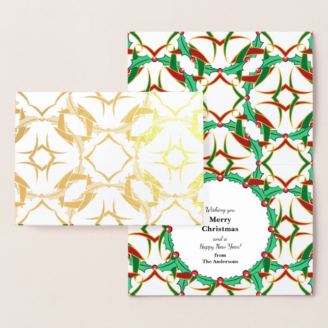 Celtic Christmas Holly Wreath Pattern Personalisie Folienkarte (Anzeige)
