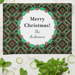 Celtic Christmas Holly Wreath Pattern Personalisie Handtuch