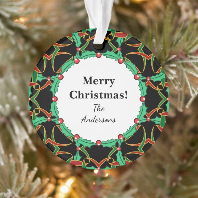 Celtic Christmas Holly Wreath Pattern Personalisie Ornament (Baum)