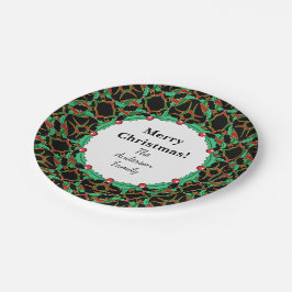 Celtic Christmas Holly Wreath Pattern Personalisie Pappteller