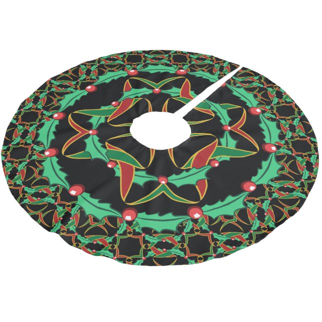 Celtic Christmas Holly Wreath Pattern Polyester Weihnachtsbaumdecke (Schrägansicht)