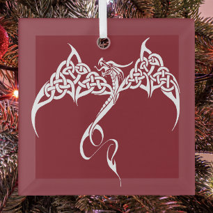 Celtic Christmas Tribal Dragon Red White Ornament Aus Glas