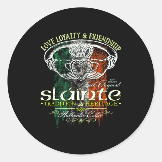 Celtic Claddagh Slainte Nge Irish Flag St. Patrick Runder Aufkleber (Vorderseite)
