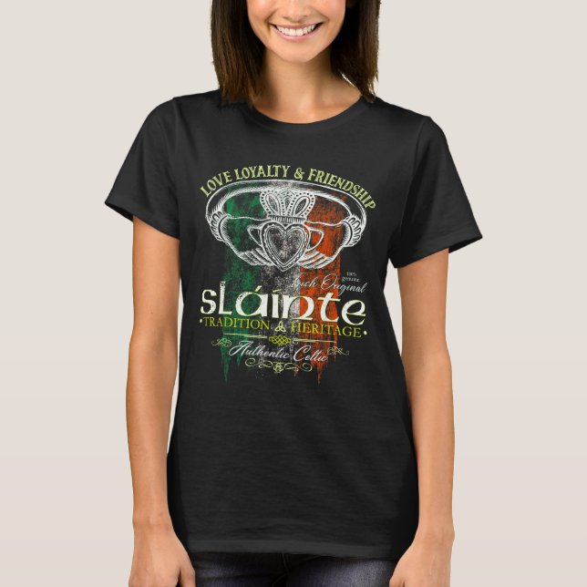 Celtic Claddagh Slainte Nge Irish Flag St. Patrick T-Shirt (Vorderseite)