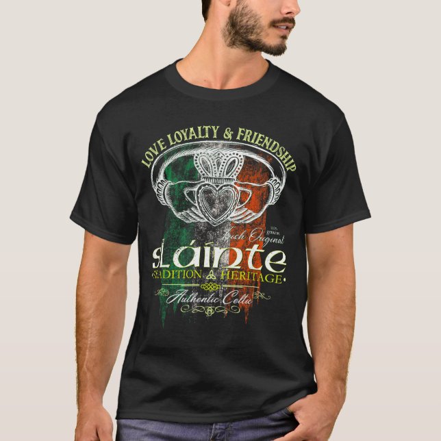 Celtic Claddagh Slainte Nge Irish Flag St. Patrick T-Shirt (Vorderseite)