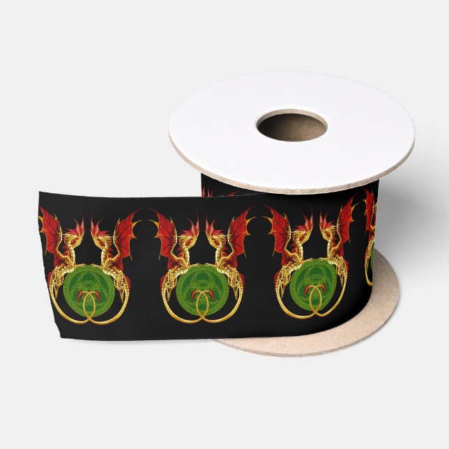 Celtic Crescent Moon and Dragons Satinband (Spule)