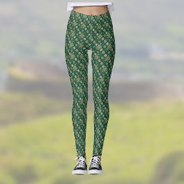 Celtic Cross and Irish Clover Green Vintage Look  Leggings