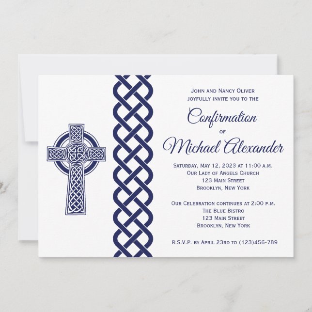 Celtic Cross Bestätigung Einladung für Jungen (Vorderseite)