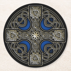 Celtic Cross Blue Runder Pappuntersetzer
