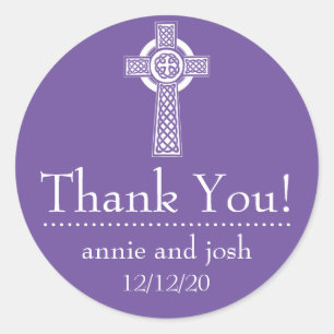 Celtic Cross Danke Labels (Pflaume / Weiß) Runder Aufkleber