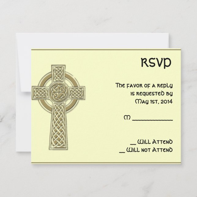 Celtic Cross Gold und Mythic Ivory Response Card RSVP Karte (Vorderseite)