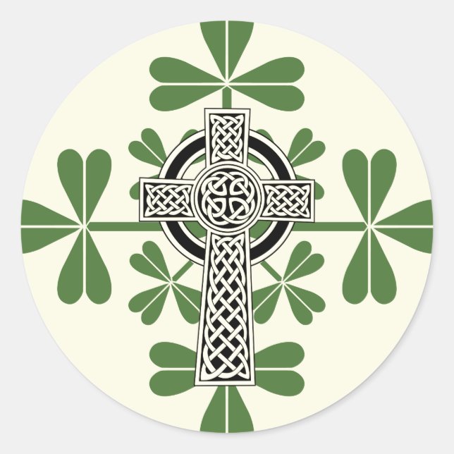 Celtic Cross Irish Kleeblatts St Patricks Day Runder Aufkleber (Vorderseite)