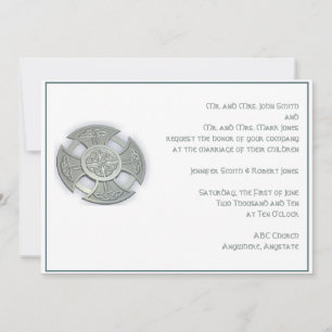 Celtic Cross Silver White Wedding Einladung