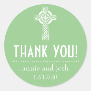 Celtic Cross Vielen Dank Labels (Sage Green / Whit Runder Aufkleber