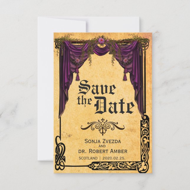 Celtic Curtain Wedding Save the Date Einladung (Vorderseite)