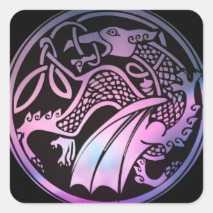 Celtic Dragon Round Quadratischer Aufkleber