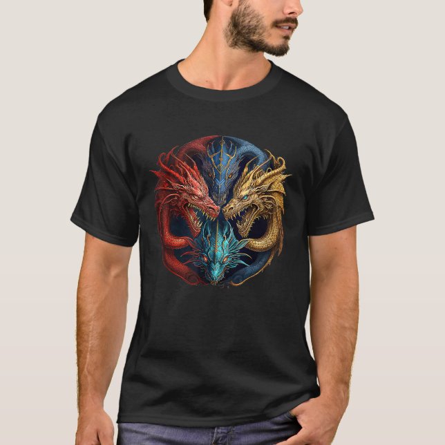 Celtic Fantasy Rainbow Dragons T-Shirt (Vorderseite)