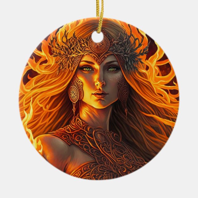 Celtic Fire Goddess Brighid Imbolc Keramik Ornament (Vorne)