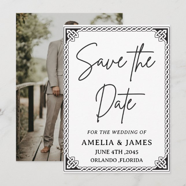 Celtic Frame Wedding Save the Date Card (Vorne/Hinten)