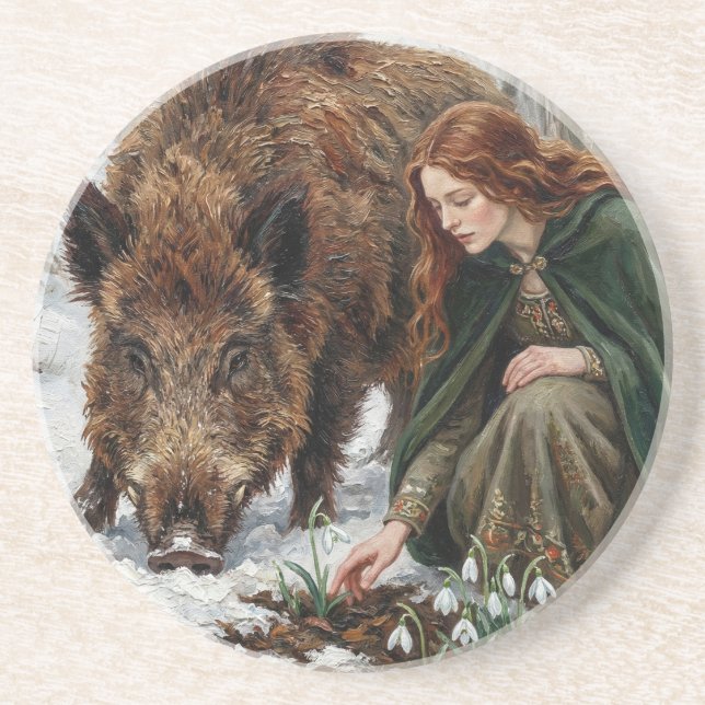Celtic Goddess & Wild Boar Getränkeuntersetzer (Vorne)