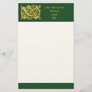Celtic Golden Snake on Dark Green Writing Paper Briefpapier