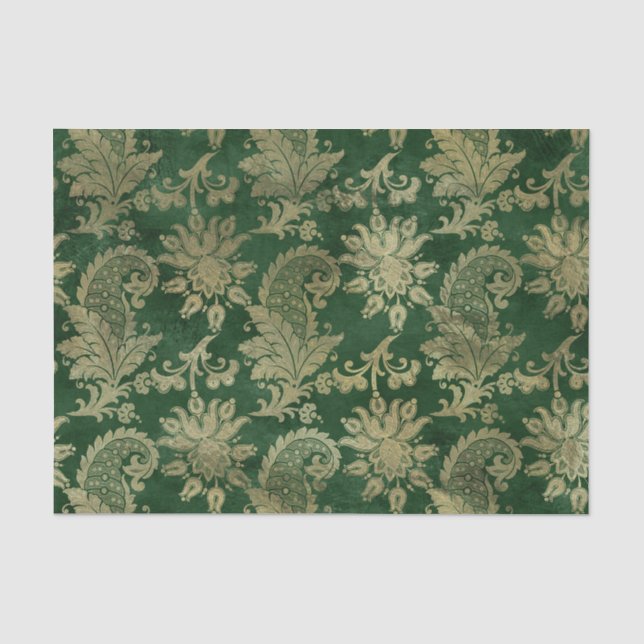 Celtic Green Gold Paisley Floral Pattern Seidenpapier (Vorderseite)
