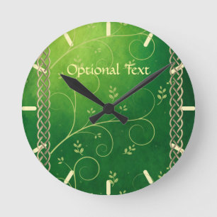 Celtic Green Knots & Leaves Runde Wanduhr