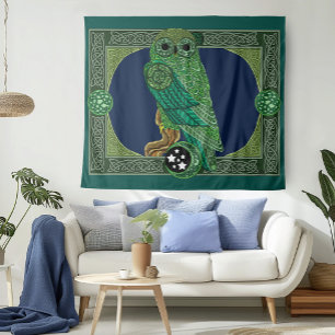 Celtic Green Owl Wandteppich