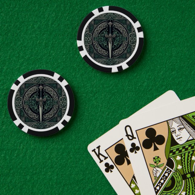 Celtic Green und Silver Sword Pokerchips (Pokertisch (doppelt))
