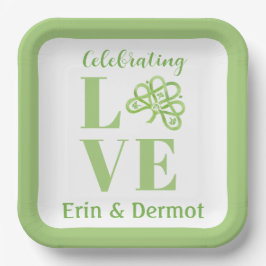 Celtic Green Watercolor Shamrock NAME Bridal Pappteller