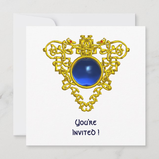 CELTIC HEART blauer Saphir, weiß Einladung (Vorderseite)