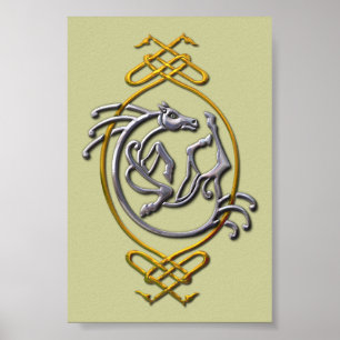Celtic Horse Knüpfarbeit - Silver & Gold Poster