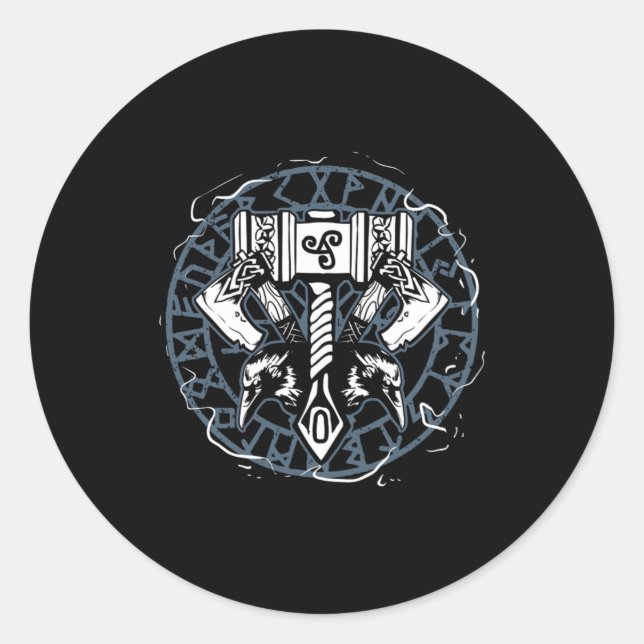 Celtic Huginn und Muninn Raven Viking Runder Aufkleber (Vorderseite)