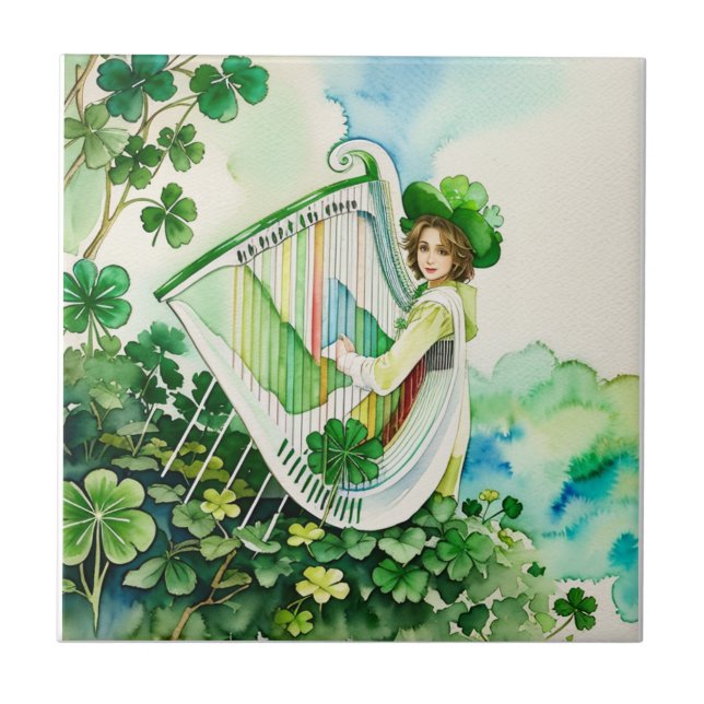 Celtic Irish Harp Art Tile Fliese (Vorderseite)