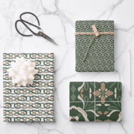 Celtic IRISH Knoten grünbraunes Beige Geschenkpapier Set